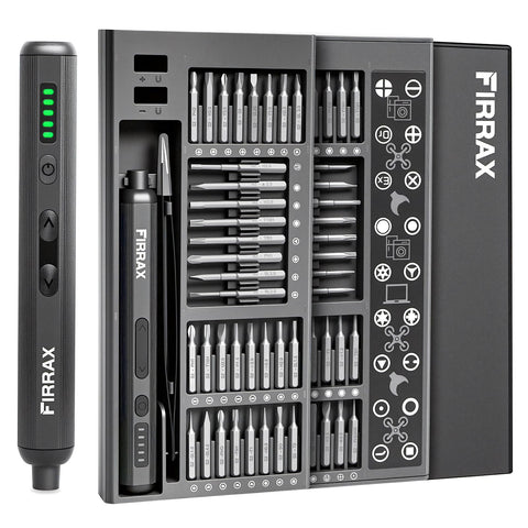 FIRRAX mini 76-in-1 screwdriver with 64 S2 bits for versatile gadget repair
