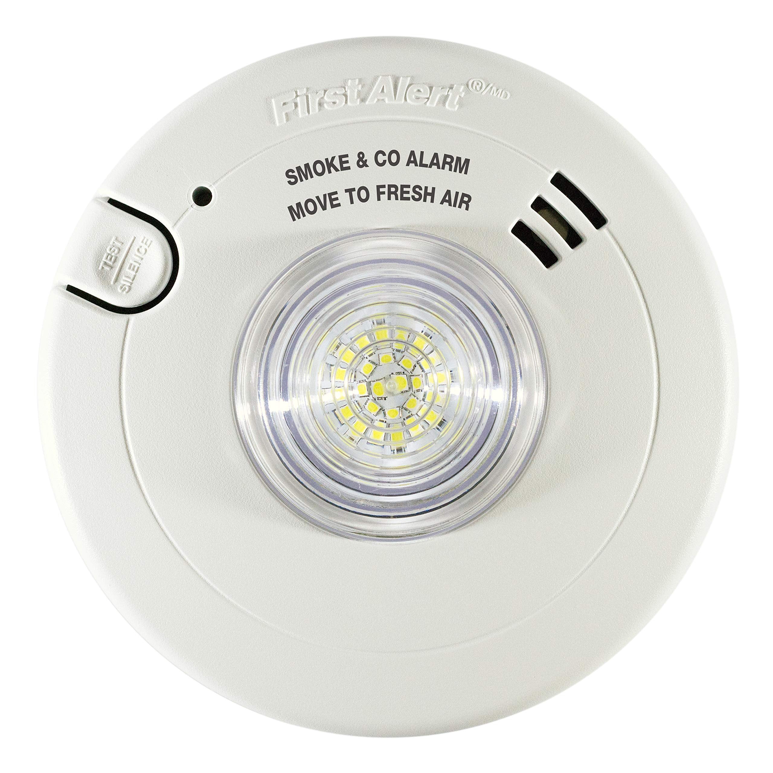 First Alert BRK 7030BSL front view showing integrated LED strobe for visual alerts.