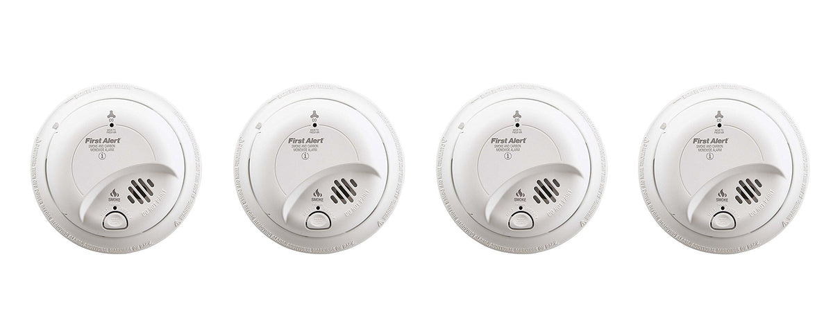 First Alert BRK SC-9120B hardwired smoke and CO detector, front view showing compact design and battery backup