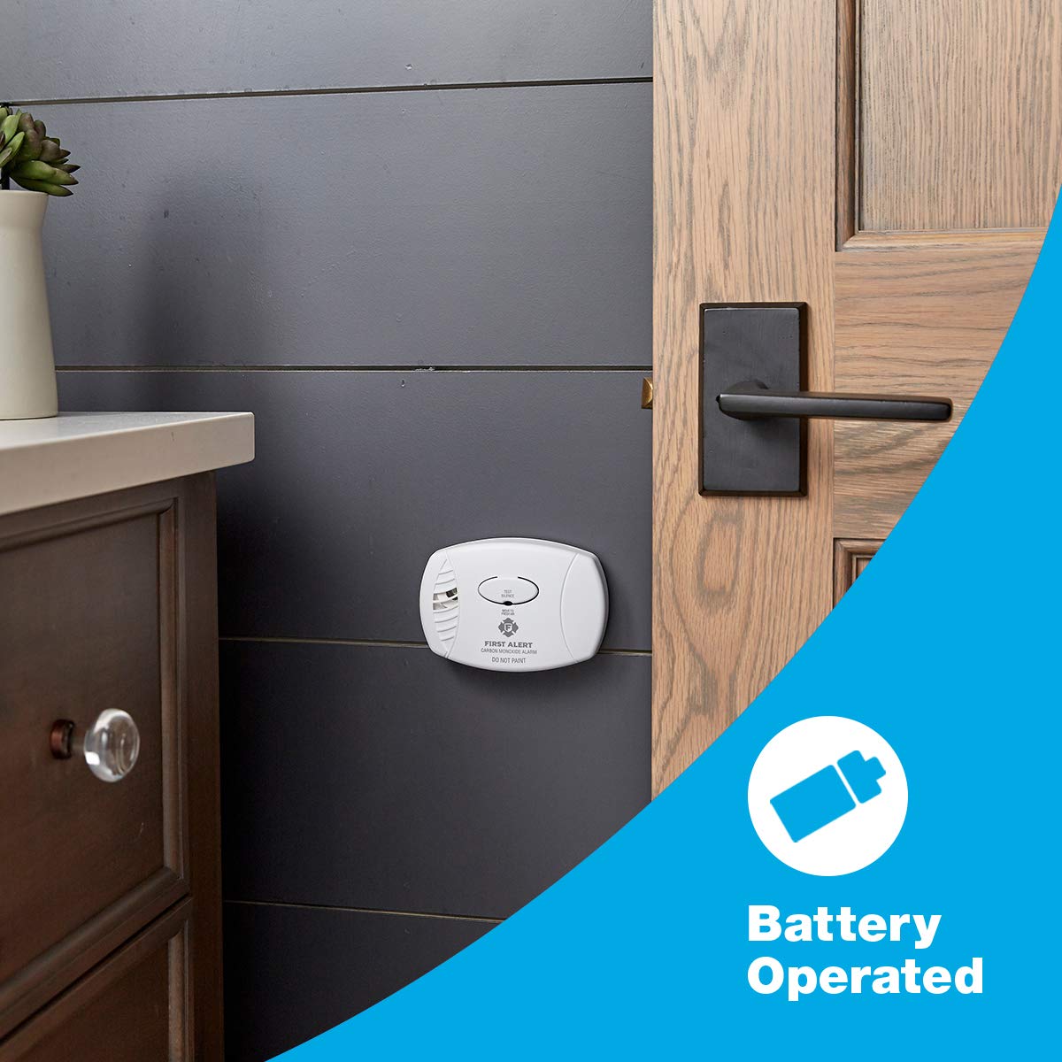 First Alert CO400 detector mounted in a bedroom supports per-level protection.