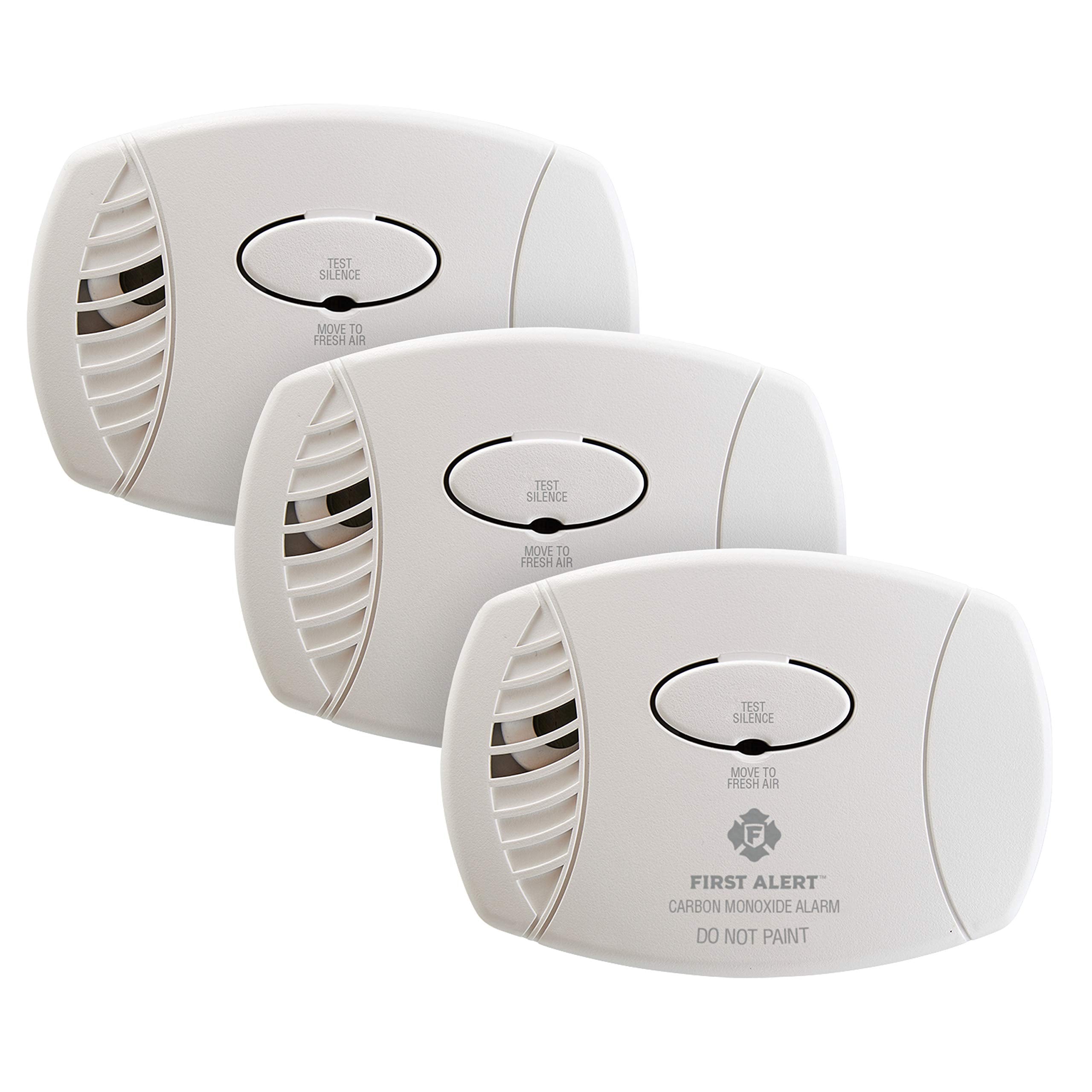 First Alert CO600 plug-in detector mounted in outlet, providing room-wide CO alerts.