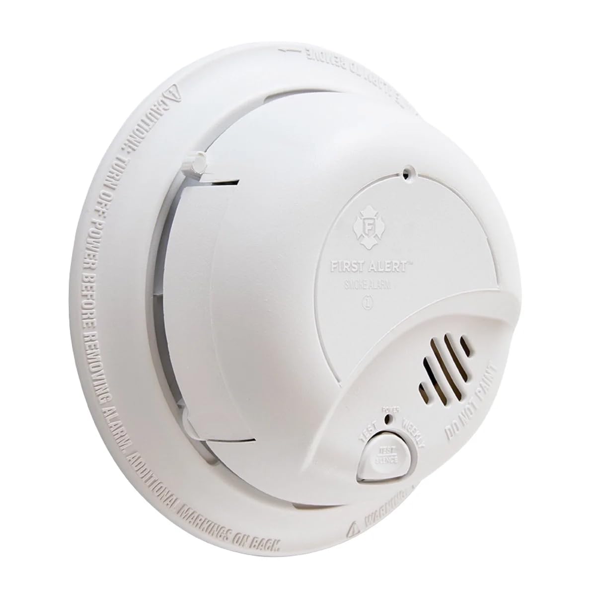 First Alert SC-9120B hardwired alarm with visible battery backup indicator.