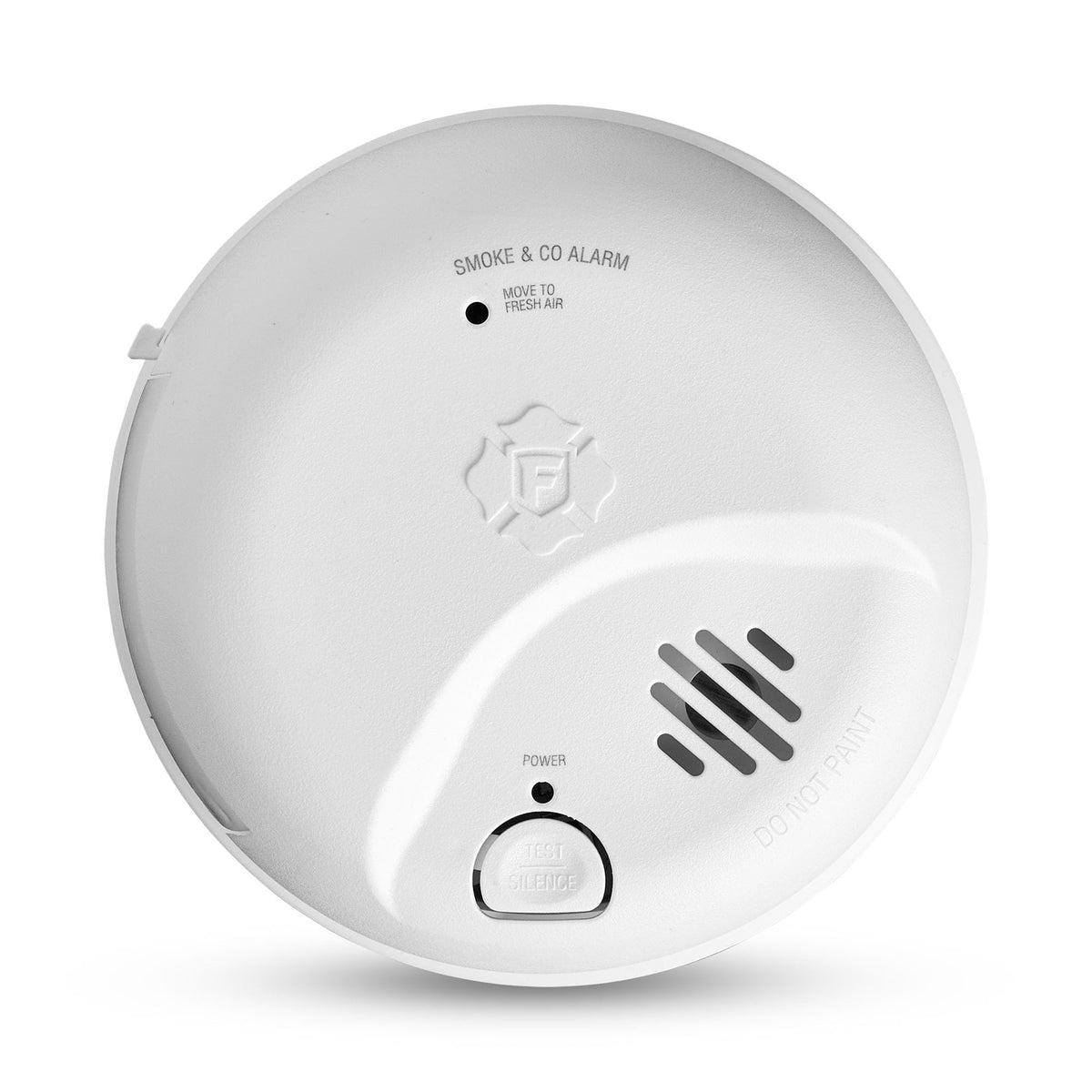First Alert SMICO100 alarm with test button for quick checks.