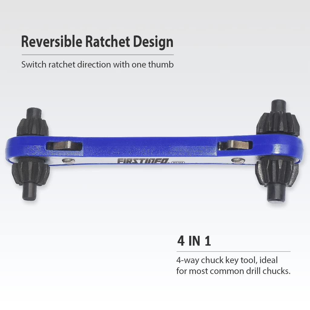 24T reversible ratchet enables smooth forward and backward chuck adjustments.