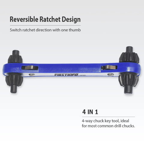 24T reversible ratchet enables smooth forward and backward chuck adjustments.