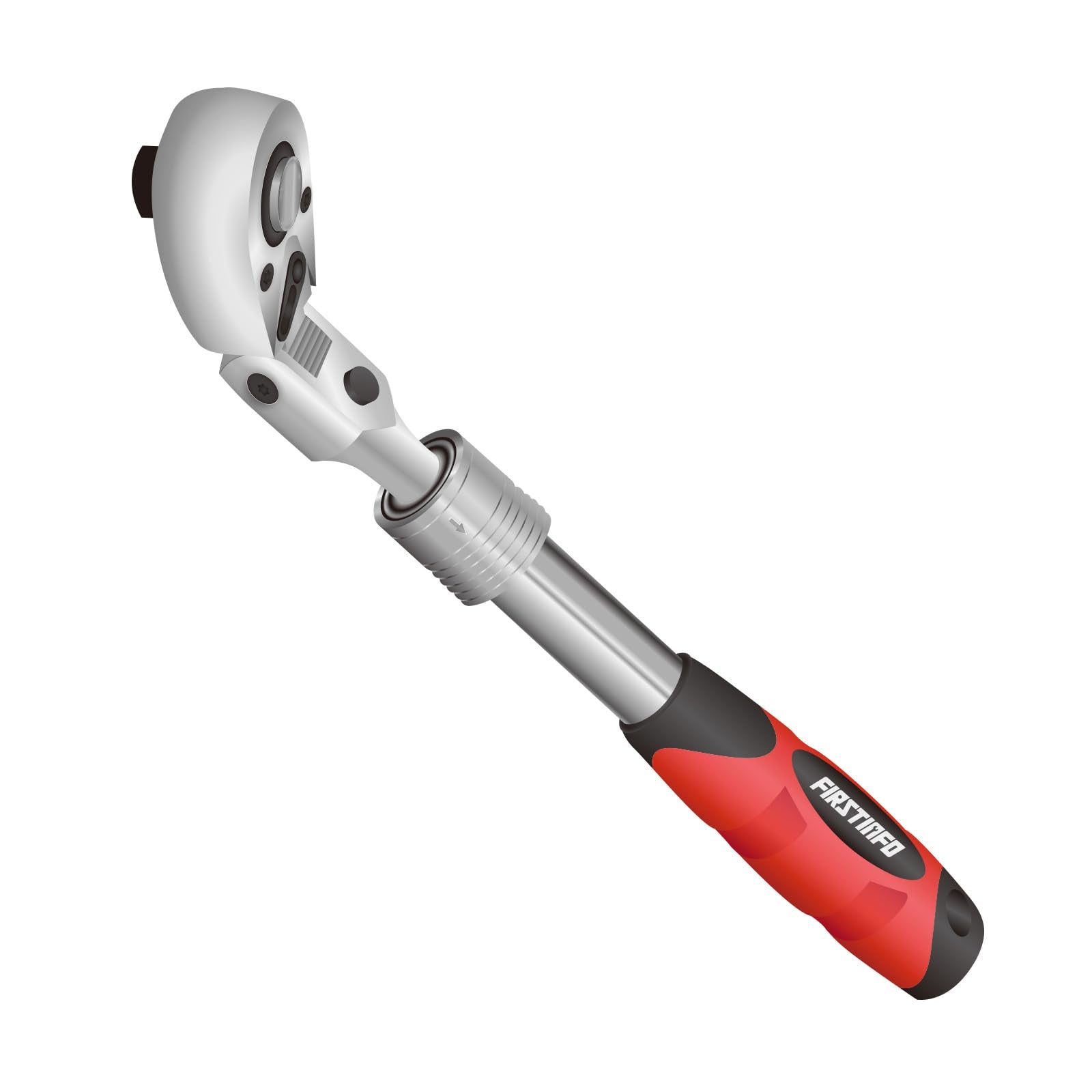 FirstInfo F3222NC extendable ratchet wrench with 10–14 inch reach for tight spaces.