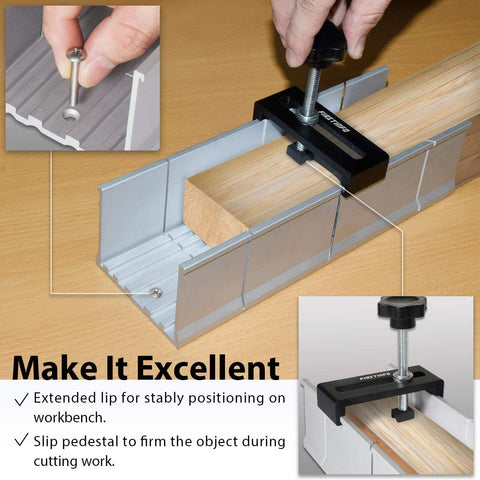 FirstInfo H5441 miter box with fixable pedestal provides stable cuts on the workbench