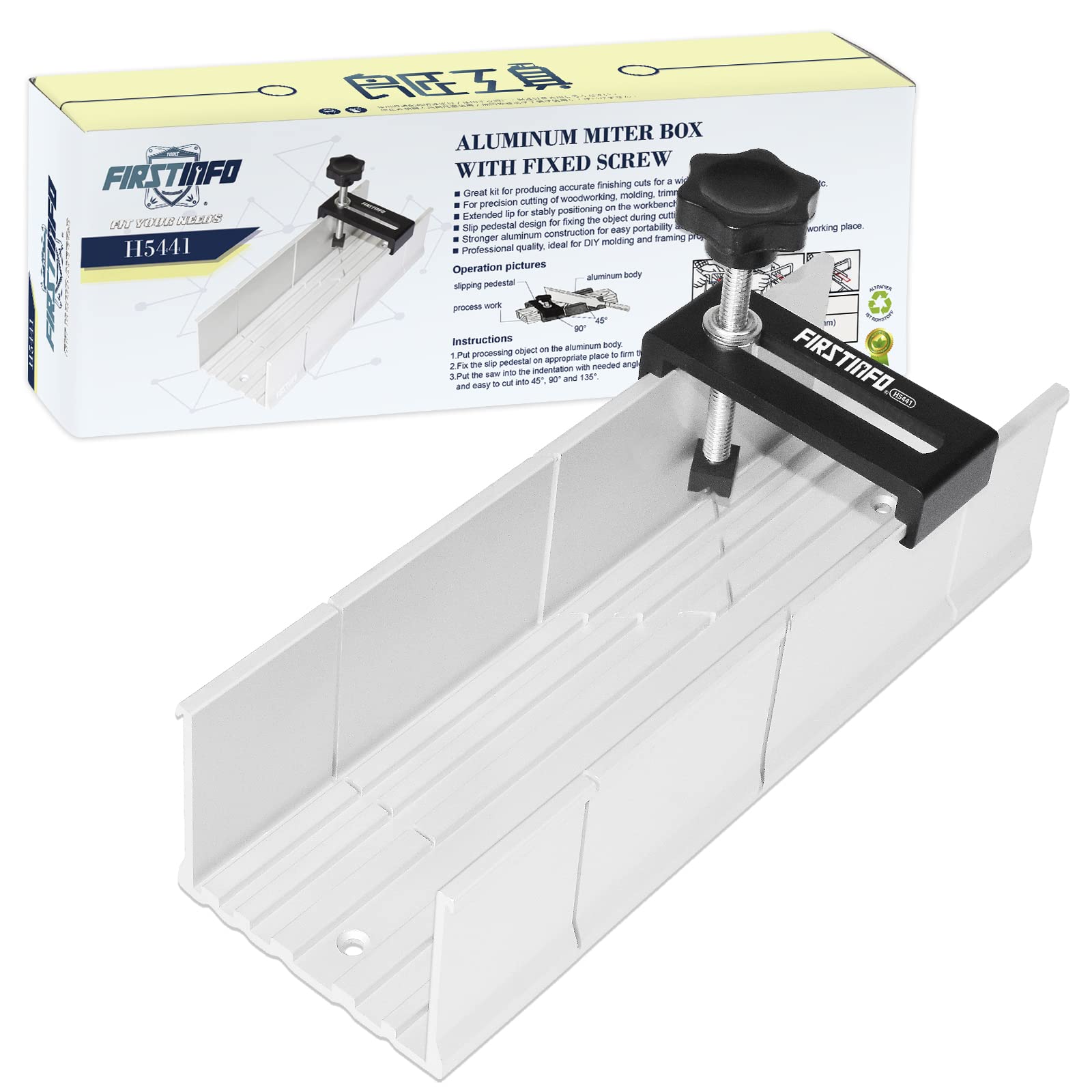 FirstInfo H5441 metal aluminum miter box with 9.8 inch frame enables precise angle cuts