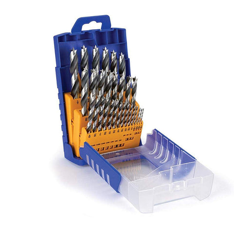 Fisch chrome vanadium brad point bits for fast, smooth cutting in wood projects.