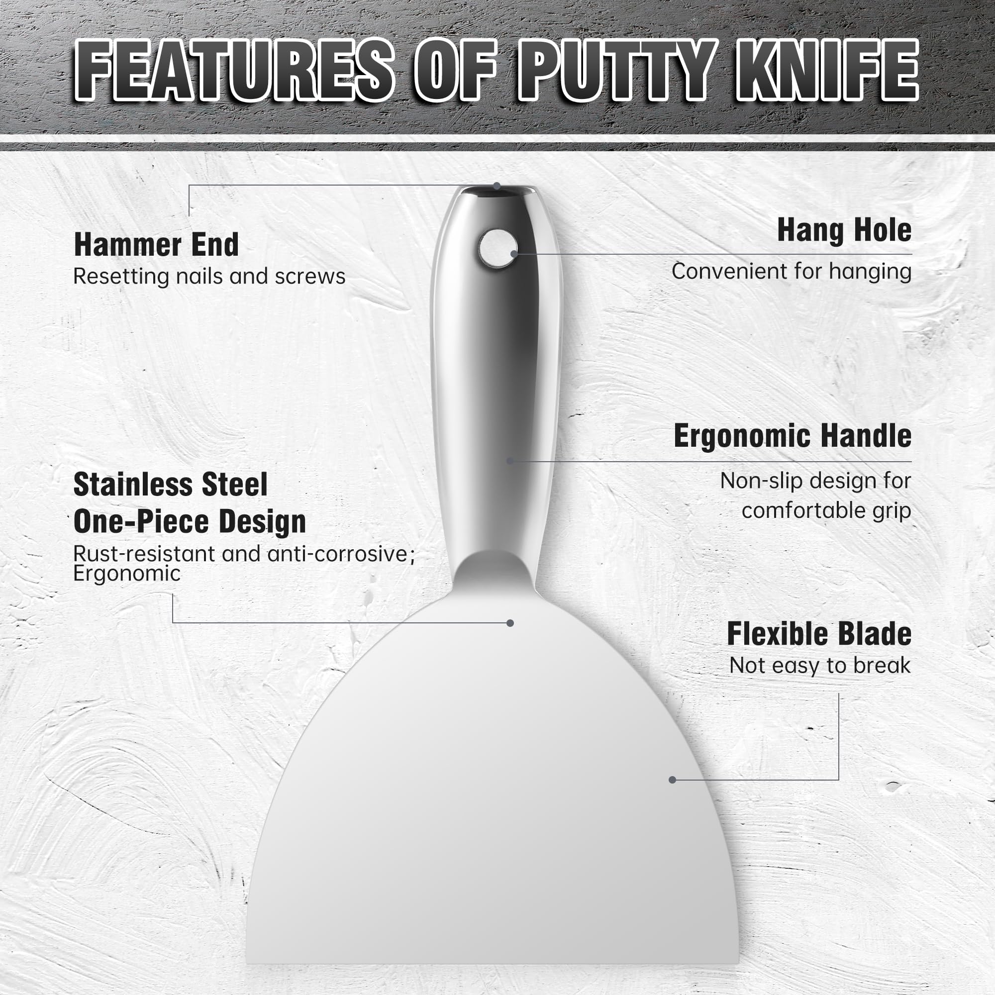 Fishark 4-inch blade putty knife for wider plaster applications and filling