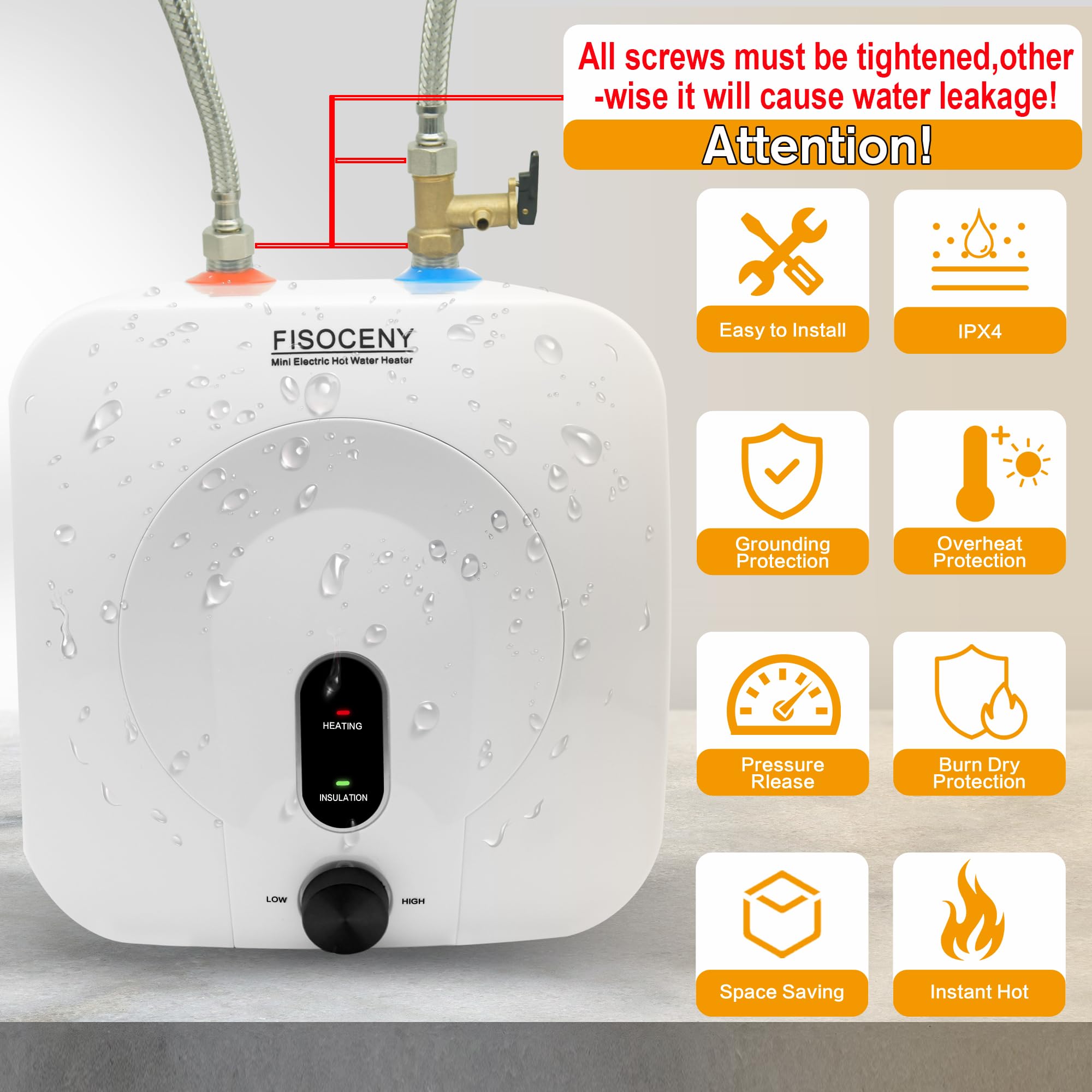 Fisoceny 1500W L-shaped heating tube delivers rapid warming for on-demand hot water.