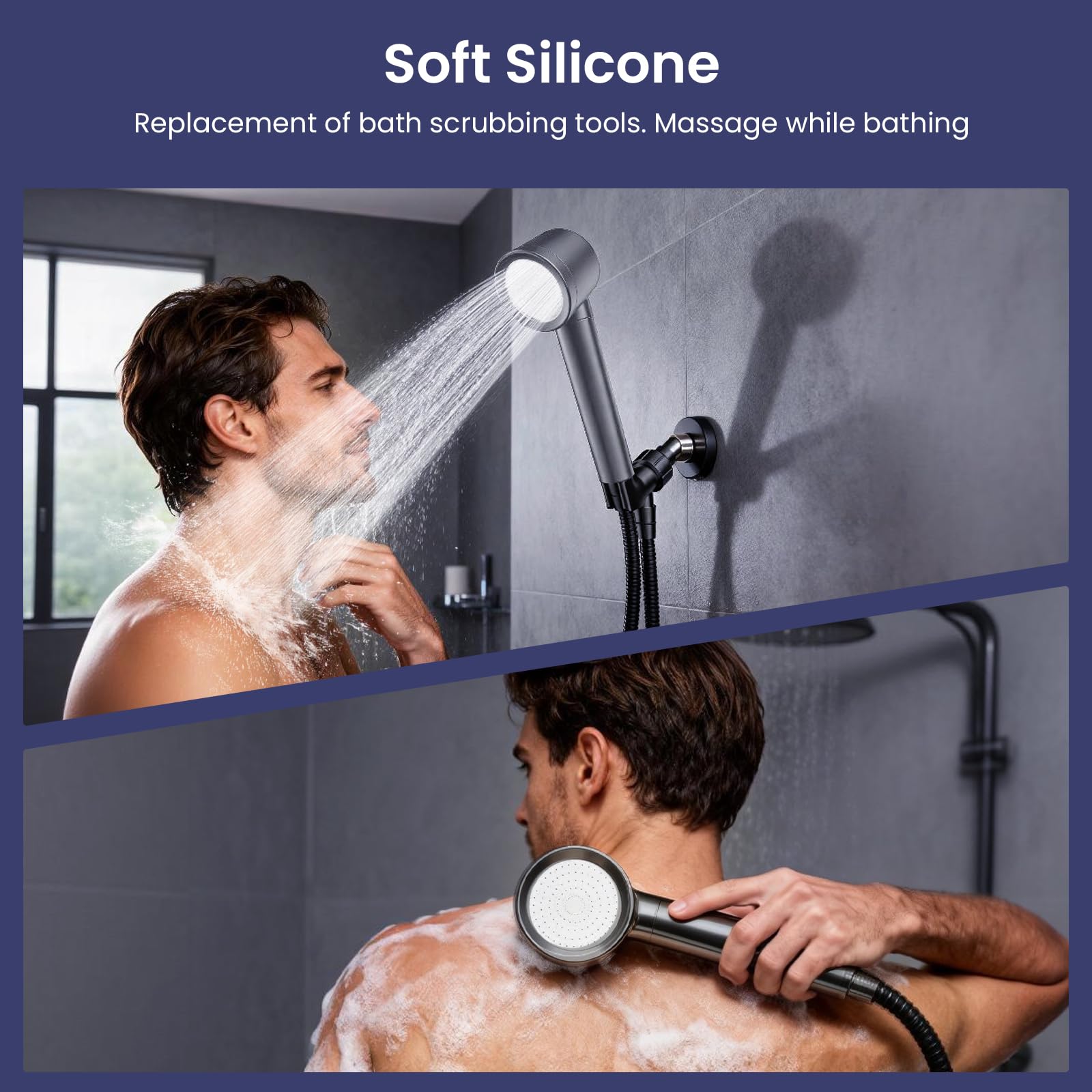 Fitespot hose 1.5m stainless steel extends reach during showers.