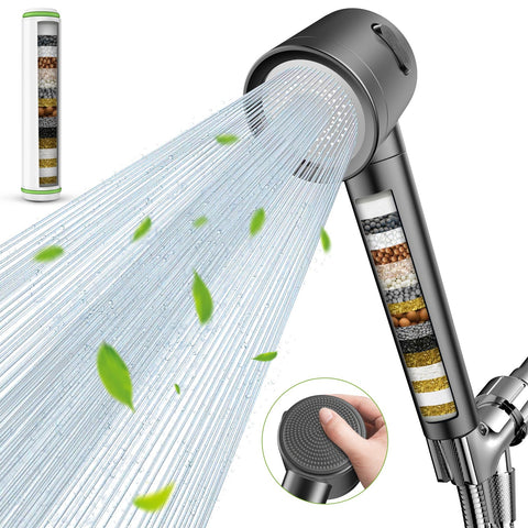 Fitespot Ion Drops filtered shower head handheld delivers purified water for a gentler shower.