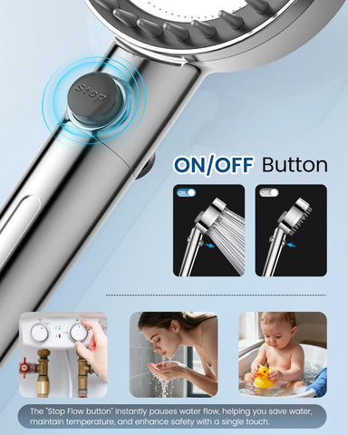 Fitespot one-click pause helps conserve water during shampooing.