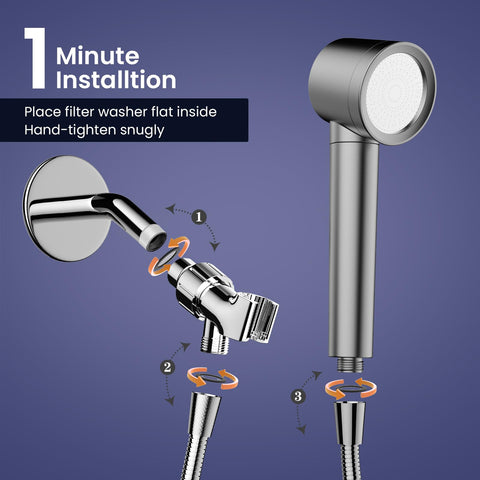 Fitespot wide-application filter shower head works for family showers and pet baths.