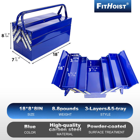 FITHOIST 18-inch tool box with compact dimensions for easy transport.