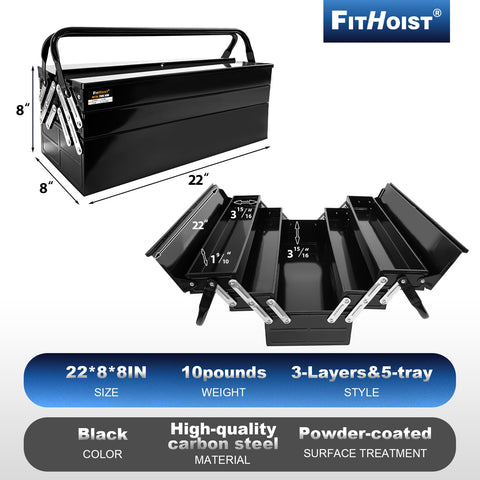 FITHOIST fold-out trays extended for separate screwdrivers and wrenches