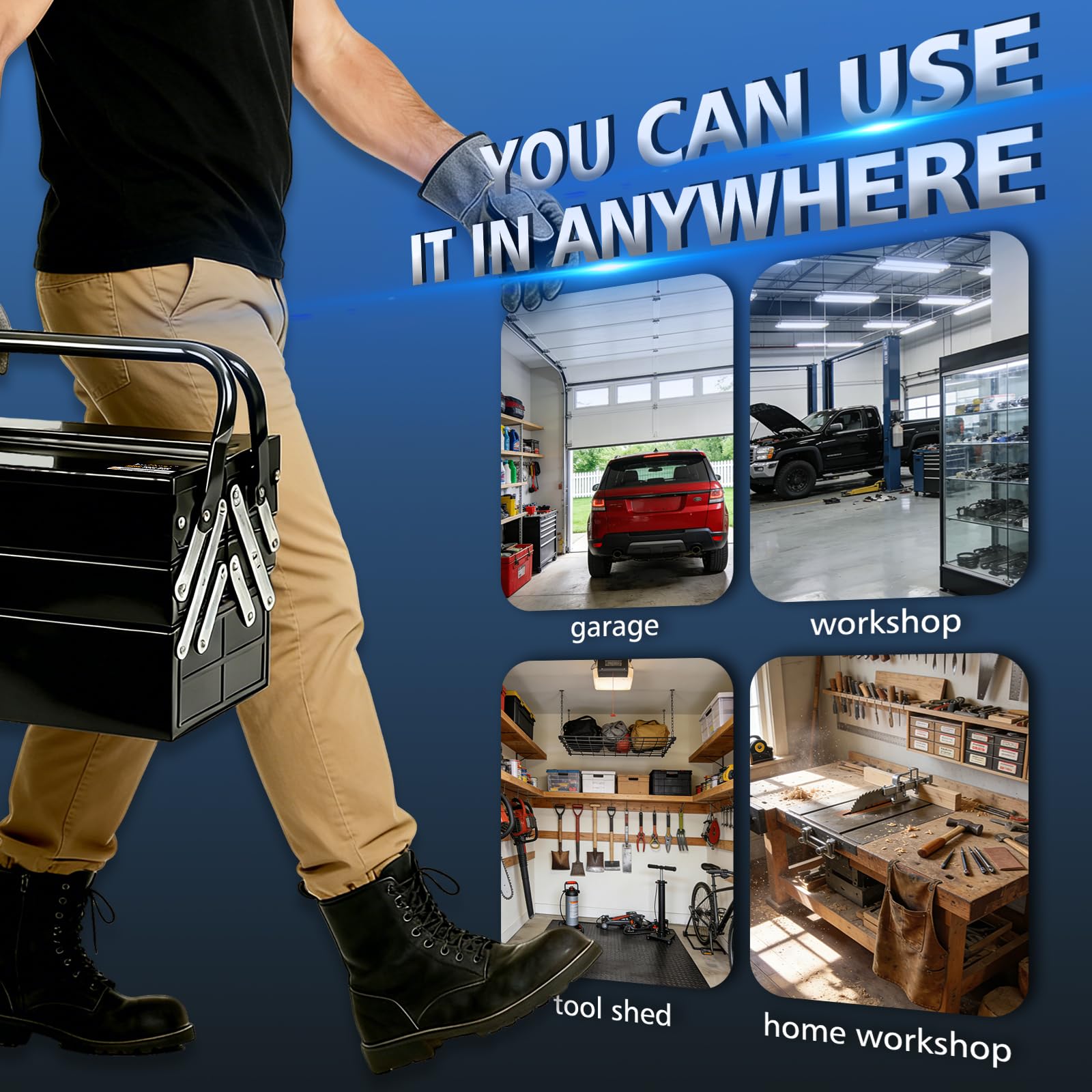 FITHOIST garage workspace setup showing organized tools and quick access