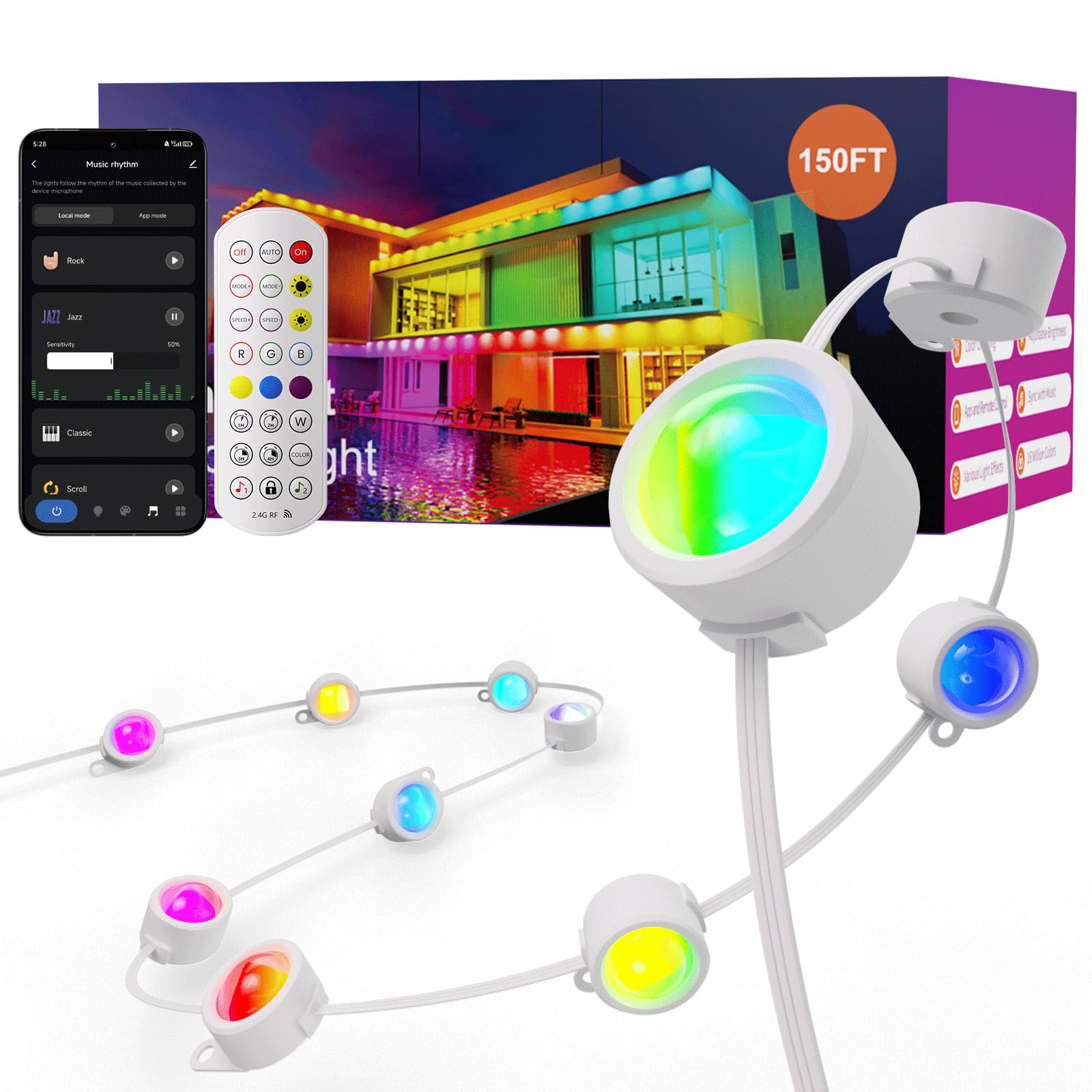 Fitop permanent outdoor lights extendable to 200ft for seamless exterior ambiance.