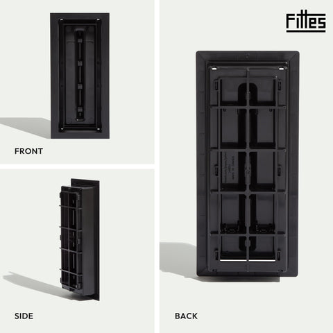 Fittes Framed Floor Vent Lite matte black finish complements tile and hardwood floors.