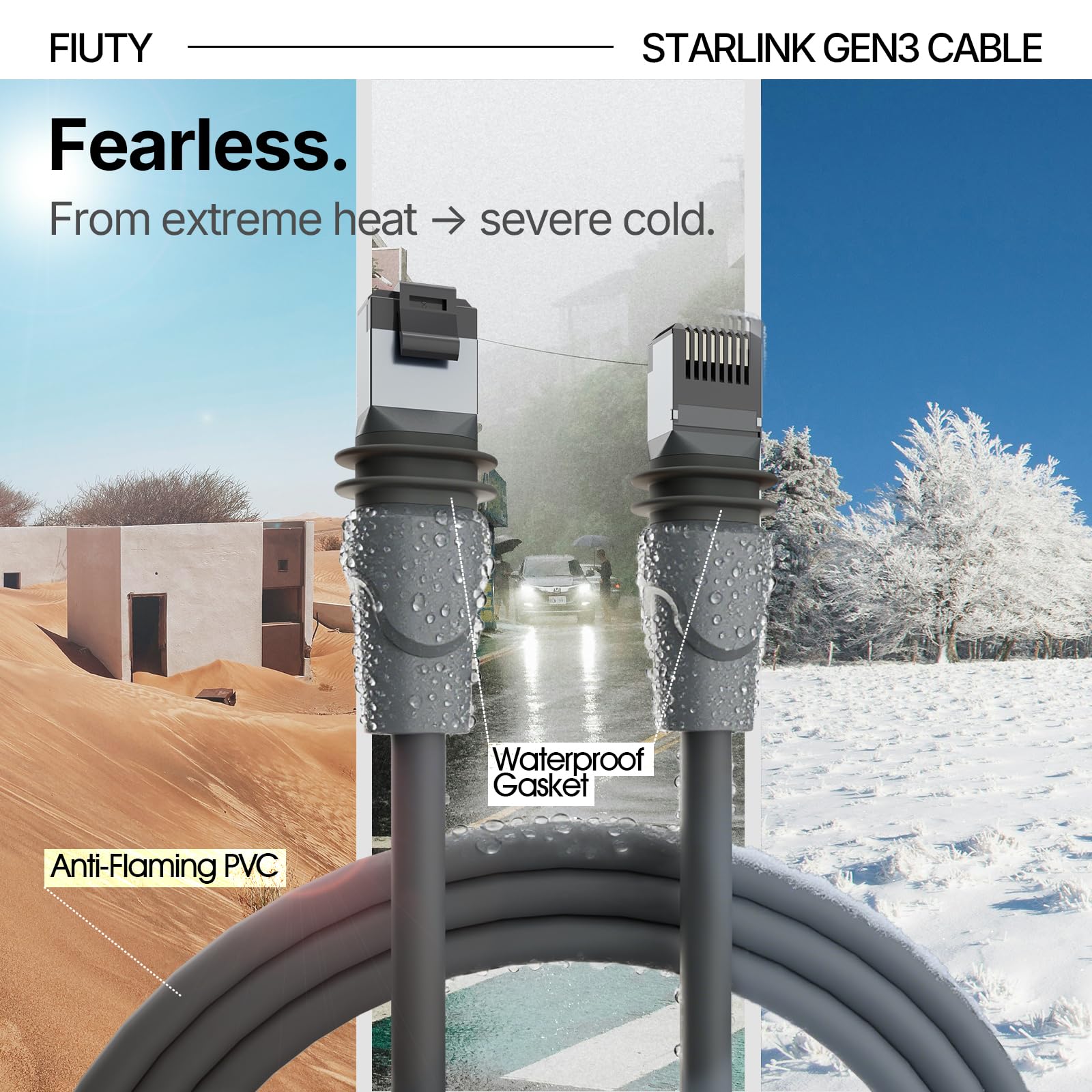FIUTY Starlink Gen 3 cable 33ft plug-and-play connectors for quick installation.