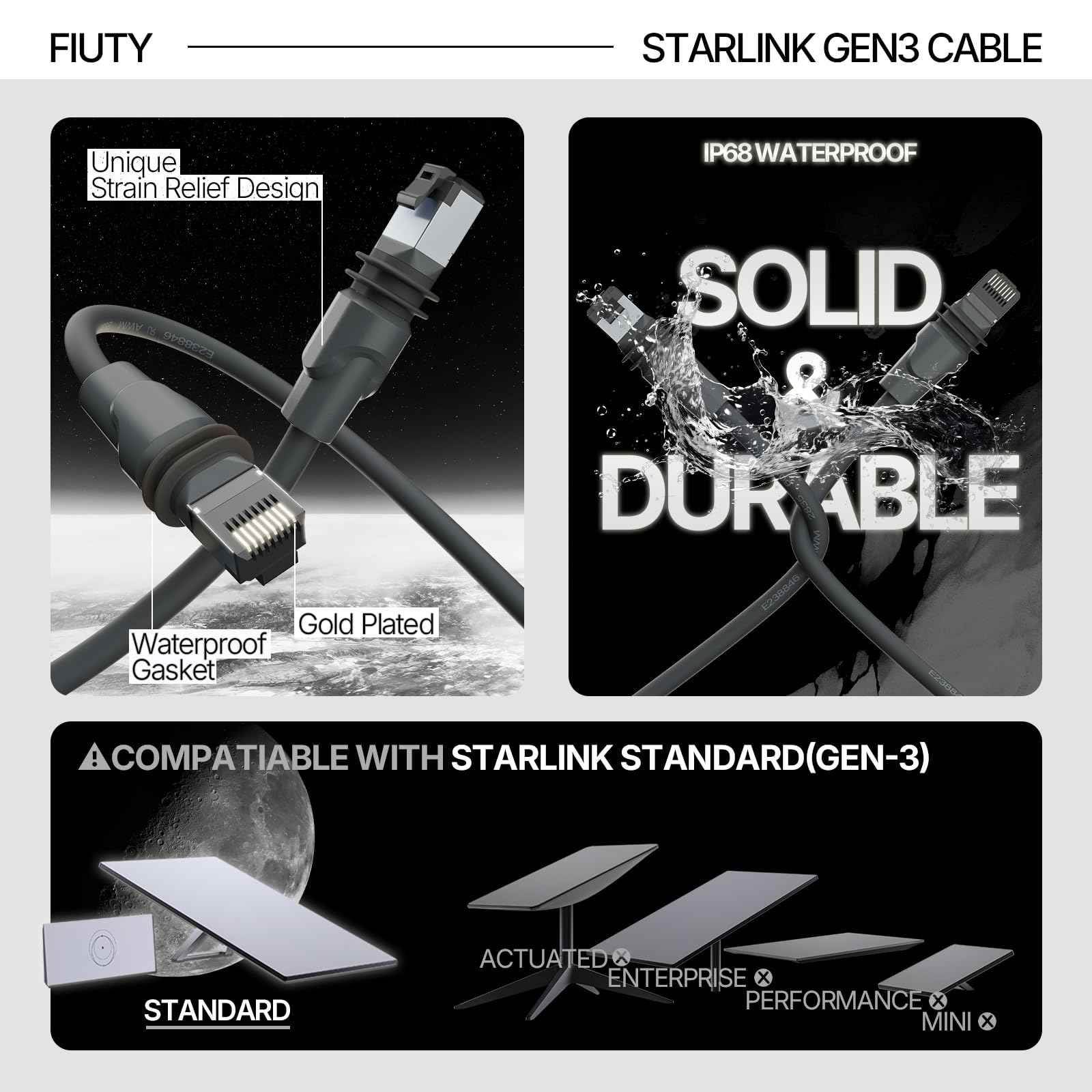 FIUTY Starlink Gen 3 cable 33ft thickened design enhances durability.