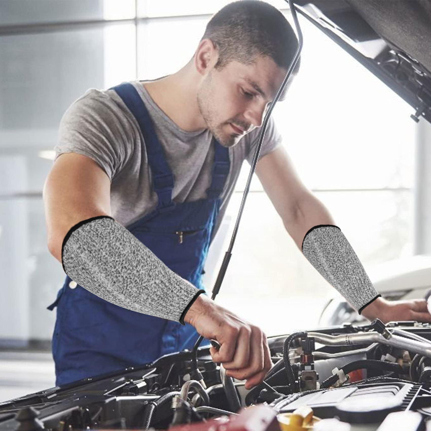 Fivenl yellow sleeve increases visibility while safeguarding forearms during yard work