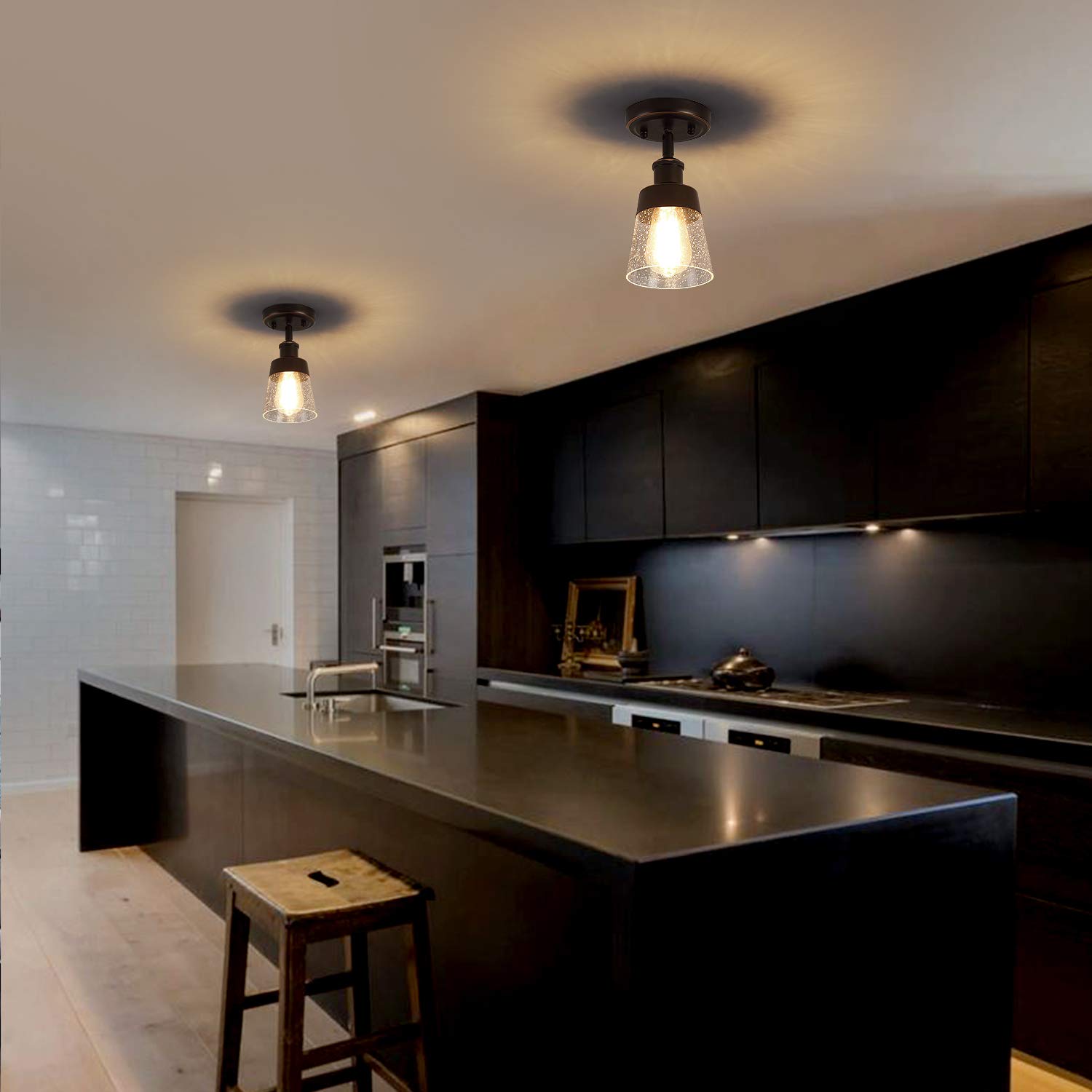 Fivess Lighting seeded glass shade detail adds vintage character to kitchens