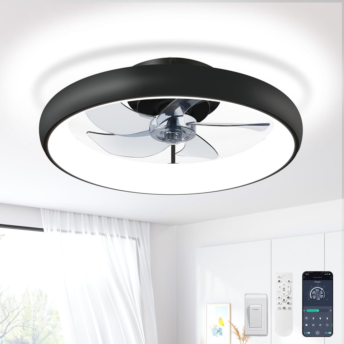 Fivesun 20-inch fandelier with remote controls light and airflow