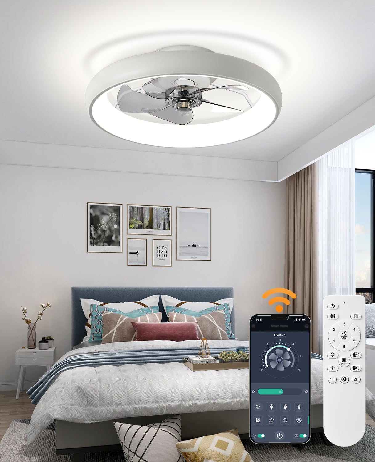 Fivesun 21-inch Milky White ceiling fan mounted view for modern homes.