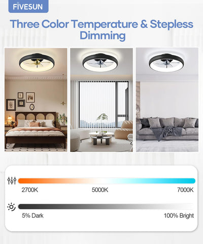 Fivesun matte black flush-mount fan lights blend with modern decor