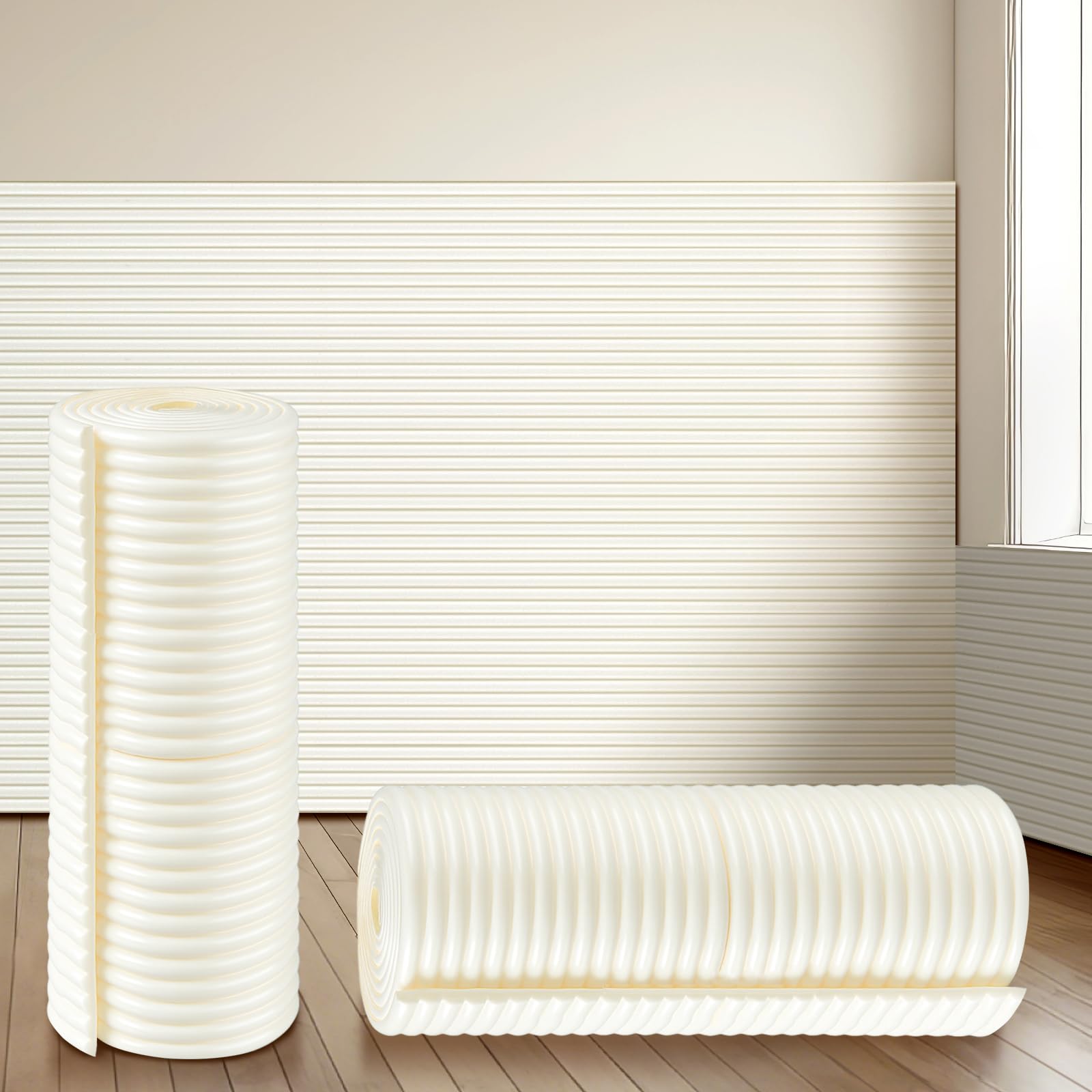 Fiwochic padded wall panel roll in white adds soft safety to playrooms.