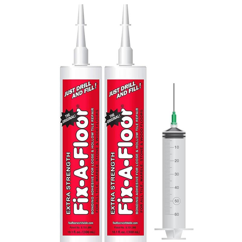 Fix-A-Floor loose tile repair syringe for a durable tile bond