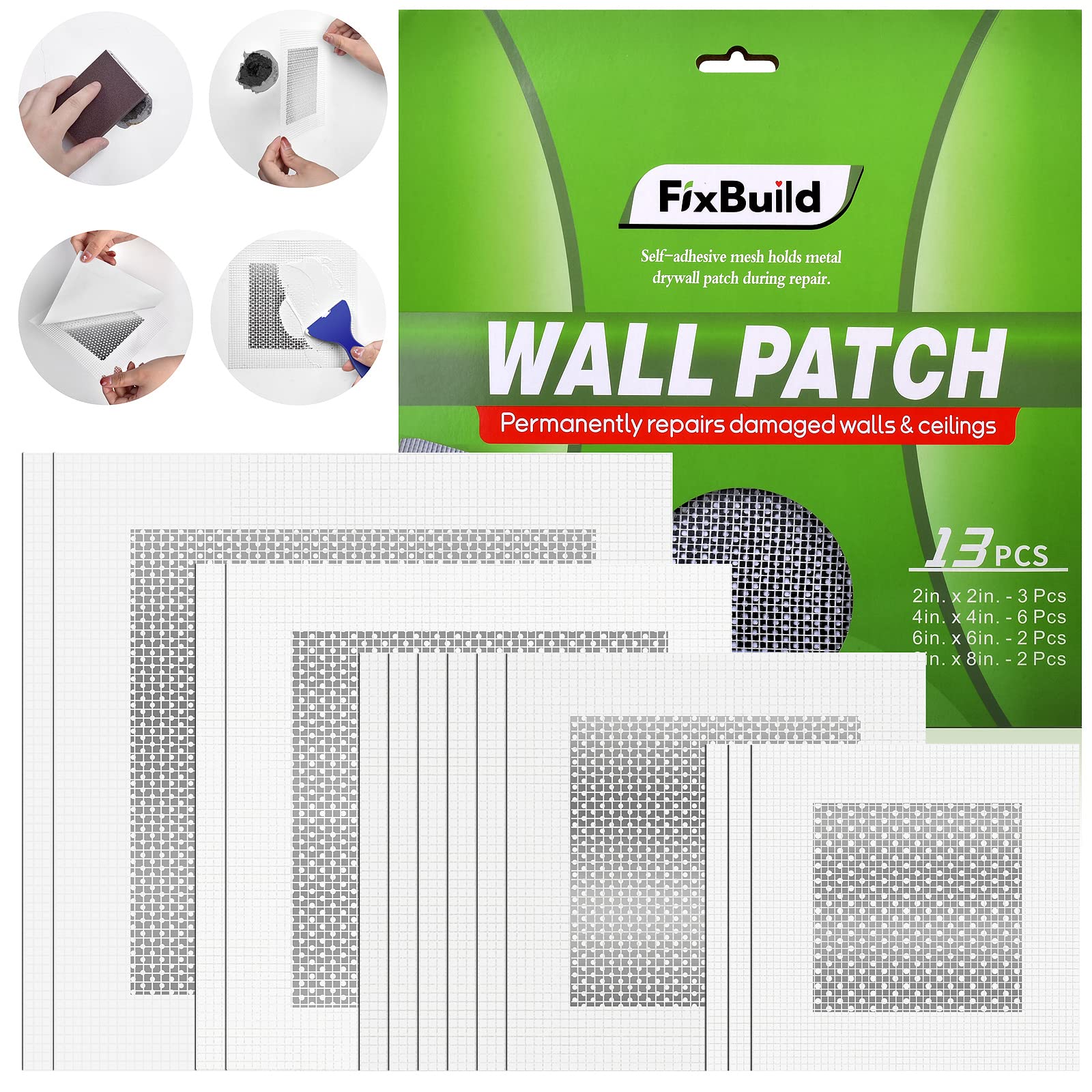 FixBuild 2x2 inch drywall patch for quick small hole repair