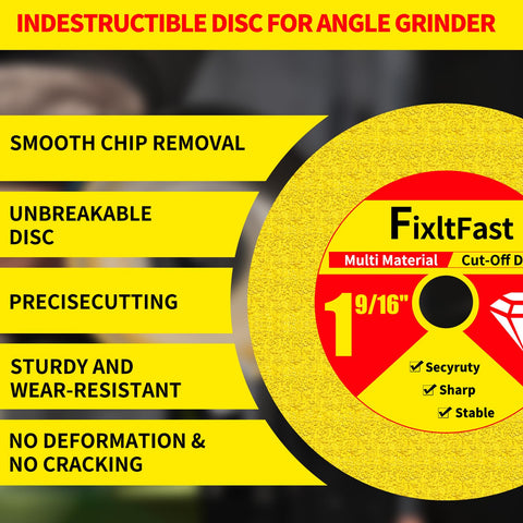 Close-up of FixltFast cut-off disc showing the diamond edge for multi-material cuts.