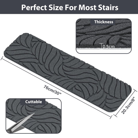 Fixmend dark grey leaf pattern close-up shows stylish, non-slip surface for safer stairs.