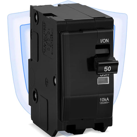 FixOasis 50A 2-pole breaker front view with status indicators for quick checks