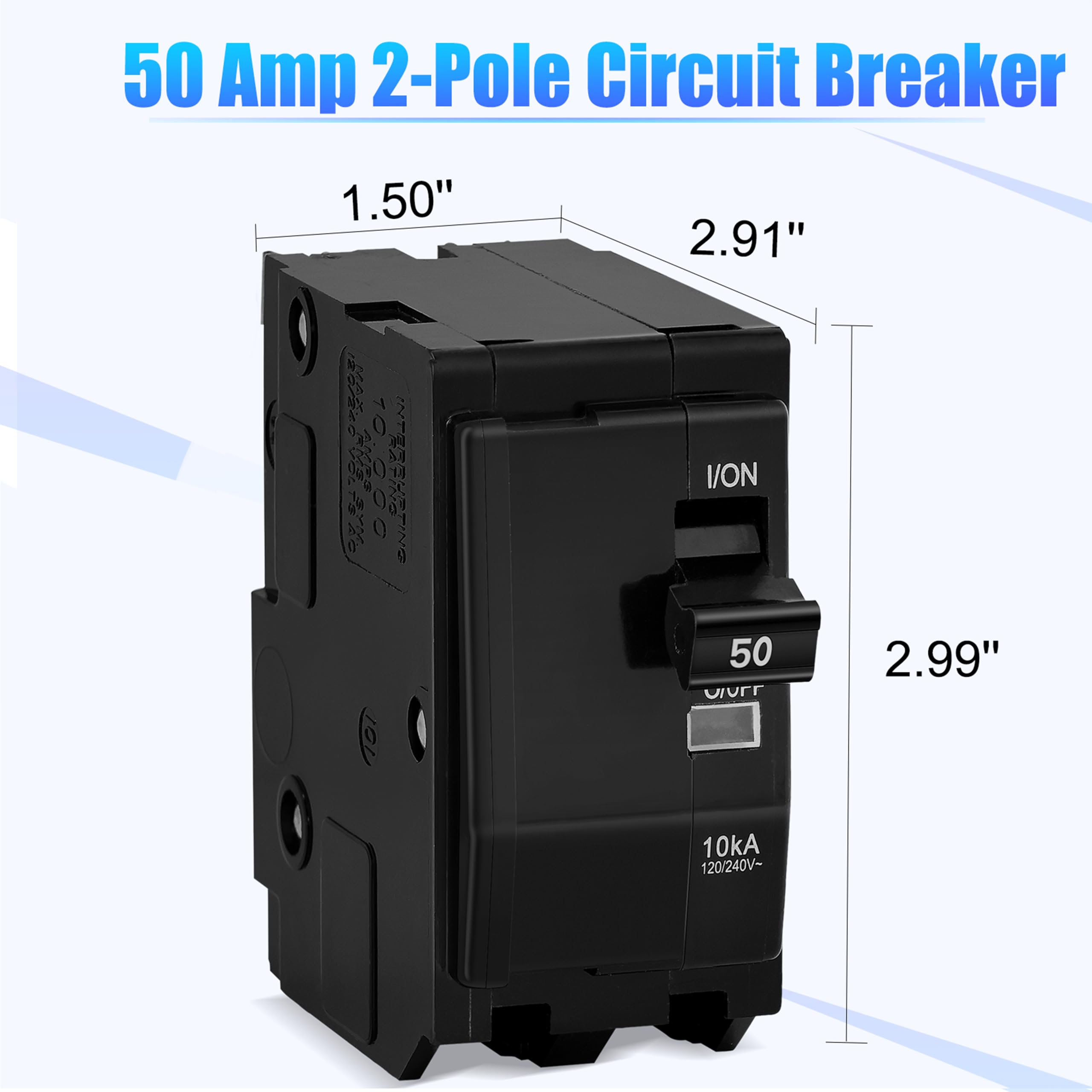 FixOasis 50A 2-pole breaker side view highlighting plug-in design