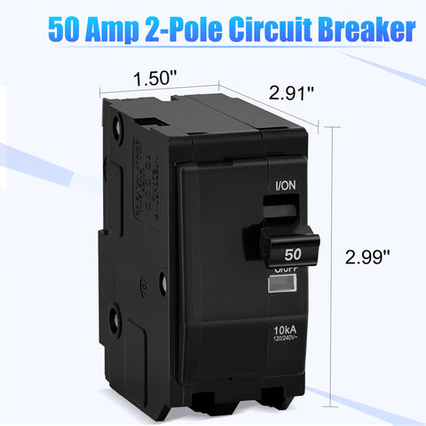 FixOasis 50A 2-pole breaker side view highlighting plug-in design