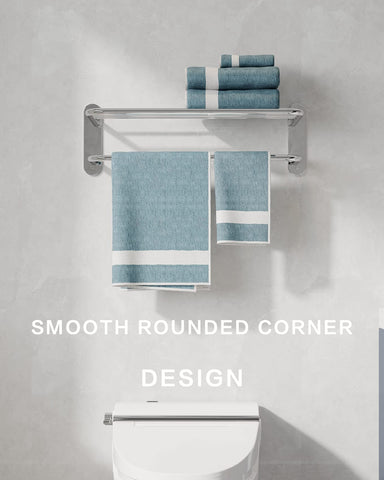 FIXSEN chrome towel rack top-shelf view highlights sleek storage.