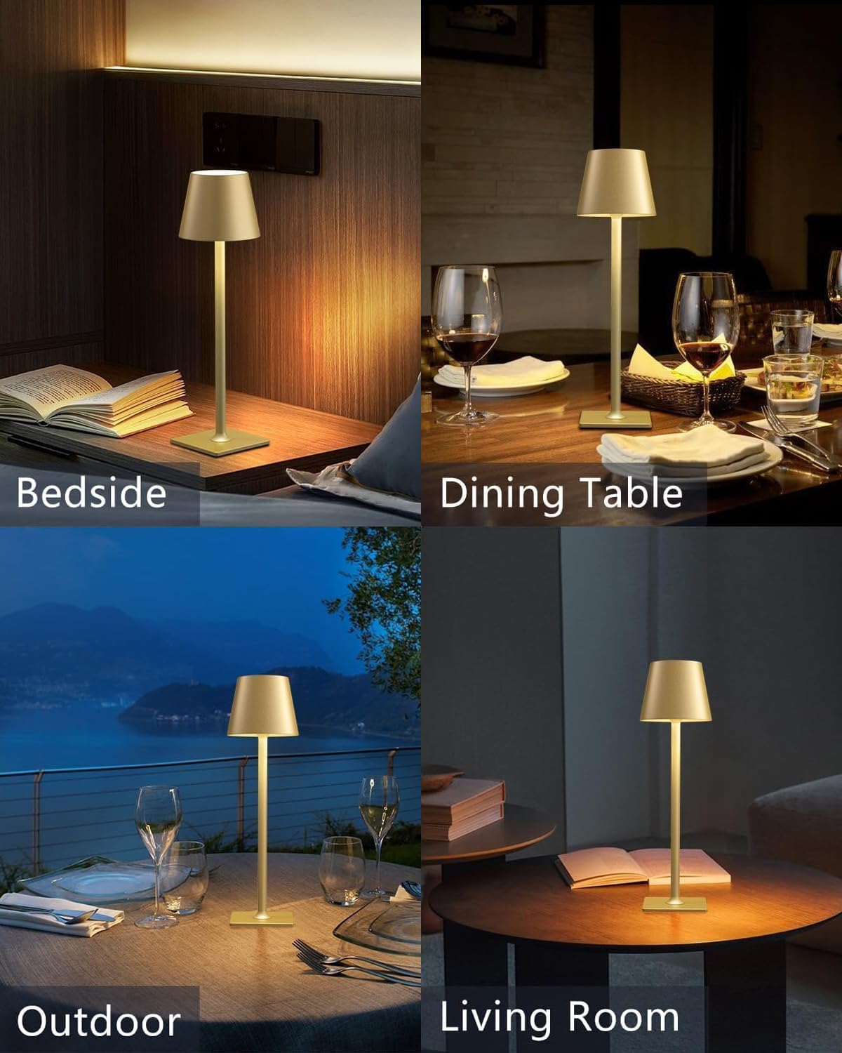 Fizrice gold cordless table lamp on charging, ready for cordless use.