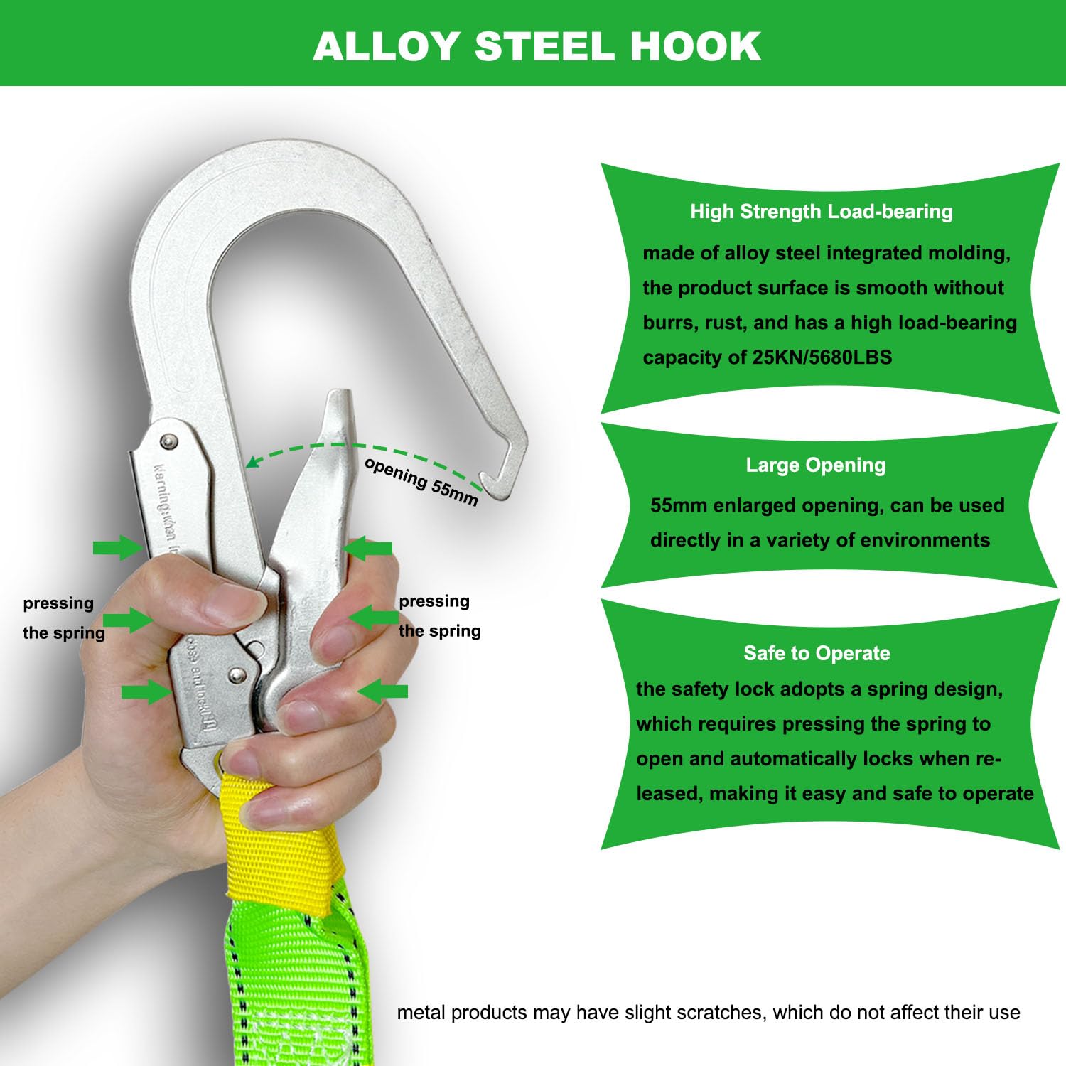 FKNGS heavy alloy steel hook supports windows and rails under load.