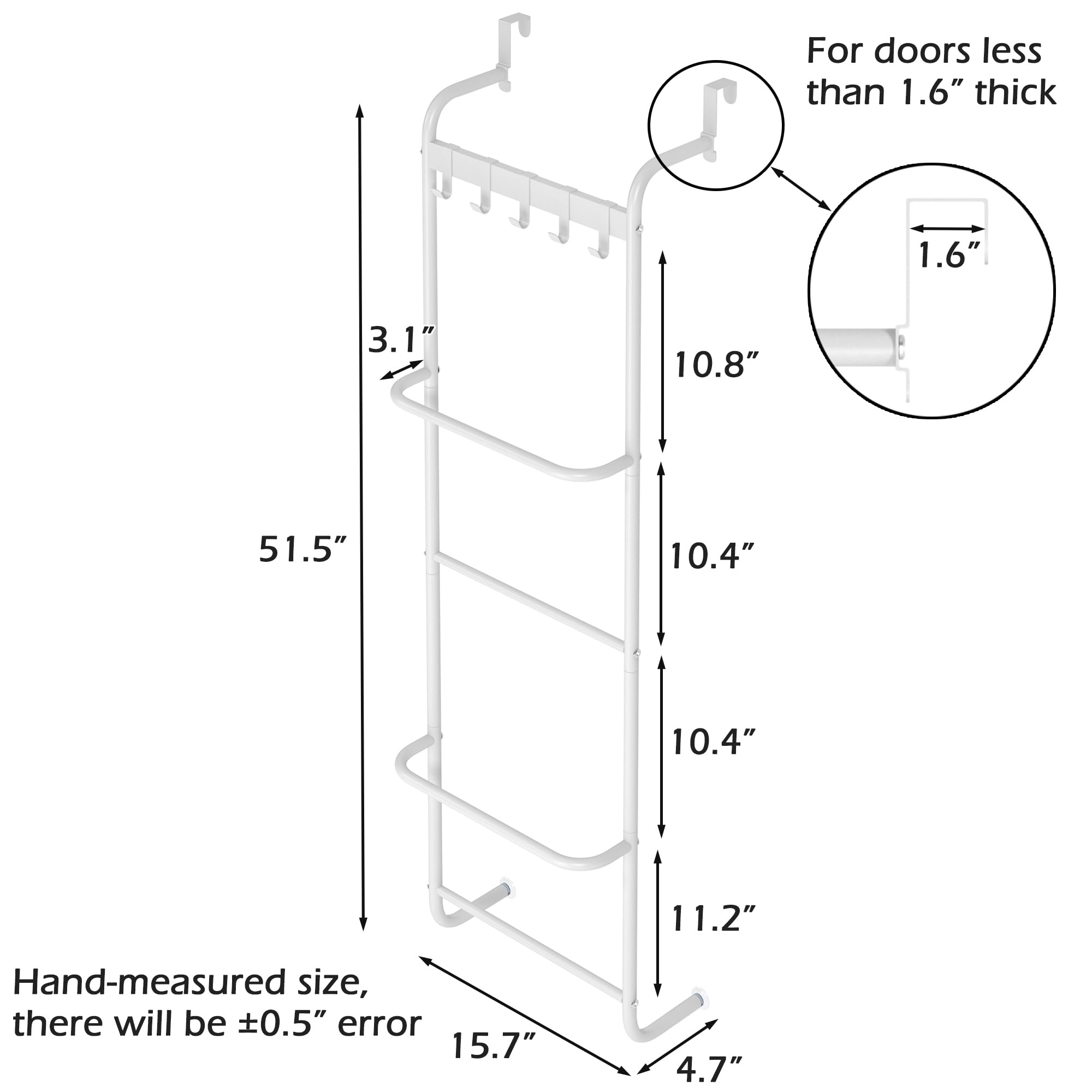 FKUO 5-tier towel rack side view highlighting slim door-mounted design