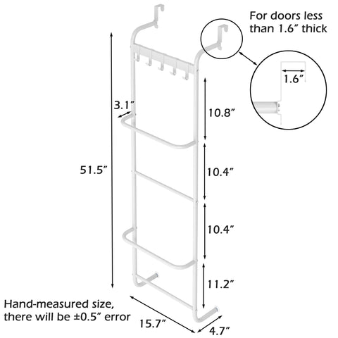 FKUO 5-tier towel rack side view highlighting slim door-mounted design