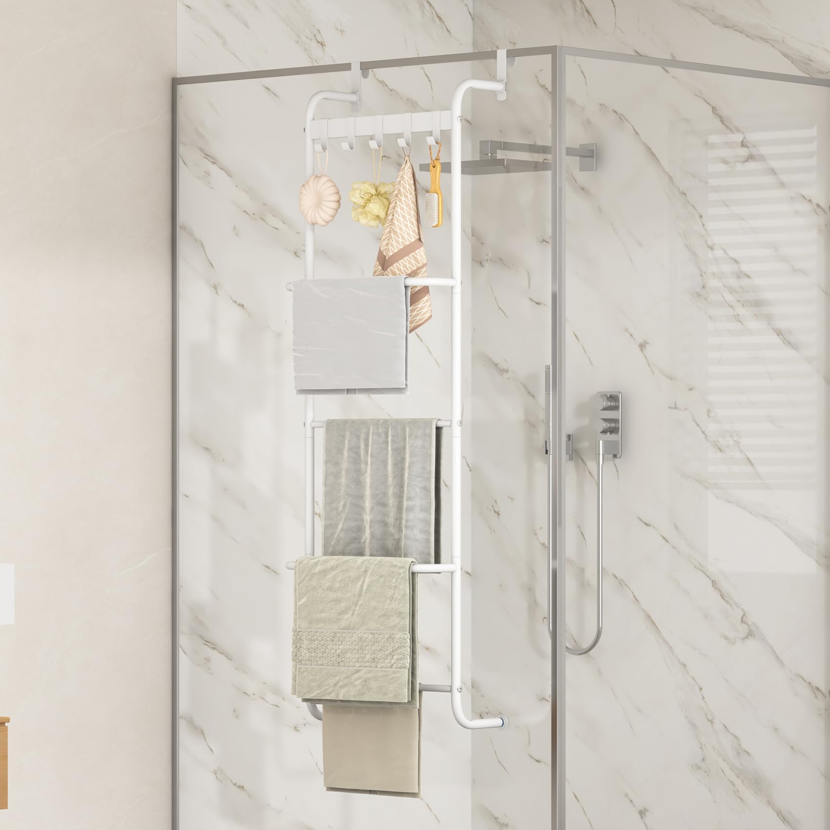 FKUO 5-tier towel rack top hooks area for small accessories