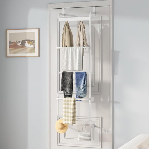 FKUO towel rack shelves with towels on bars in bathroom