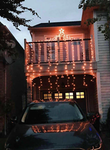Flacchi dramatic yard ambiance lights create welcoming outdoor atmosphere.