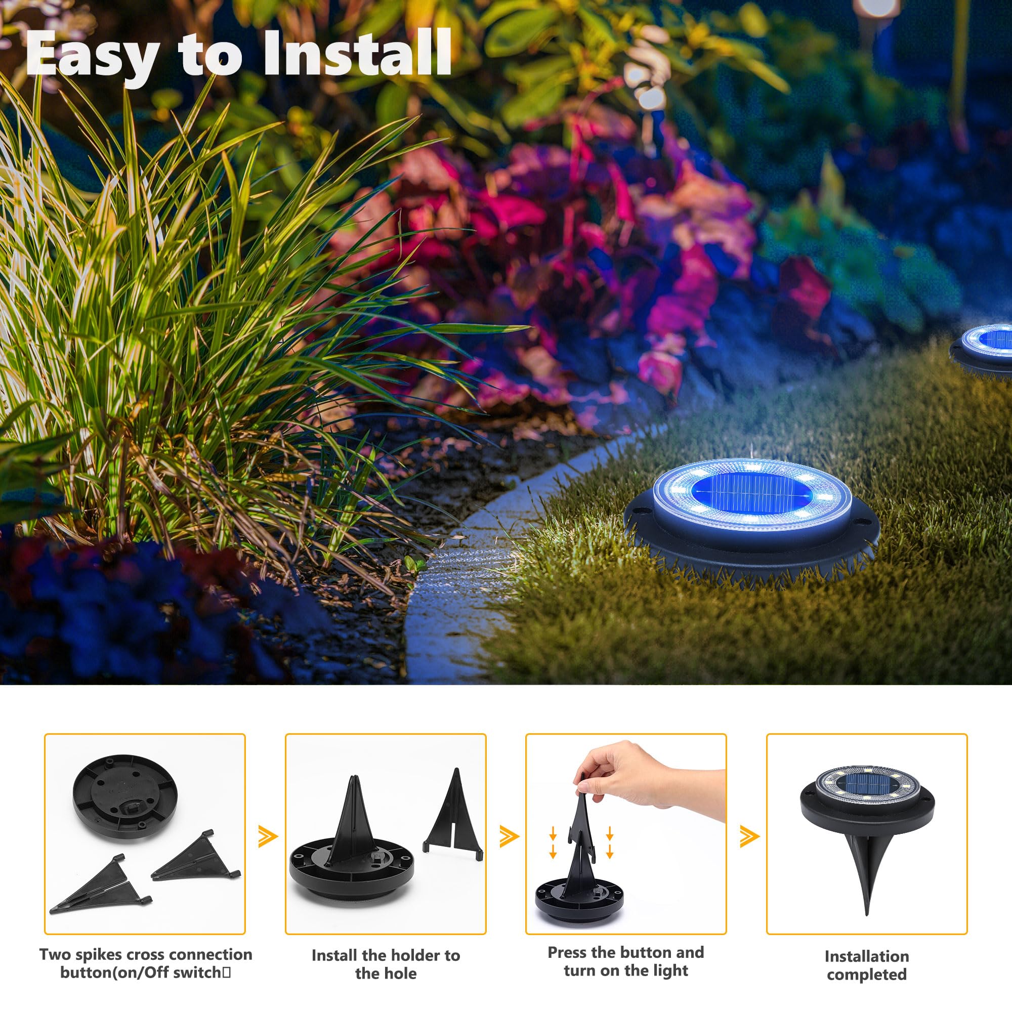 Flacchi Solar Ground Light mounted on deck offers safe steps at night.