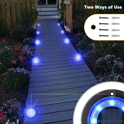 Flacchi Solar Ground Light blue LED illumination enhances pathways after sunset.