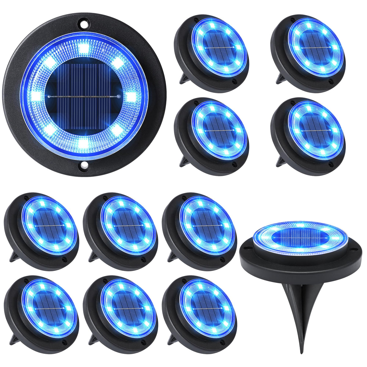 Flacchi Solar Ground Light blue pack 12 in the yard provides ambient illumination.